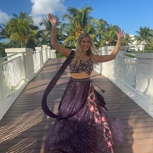Indian Wedding Elegant Purple Floral Women's Lehenga